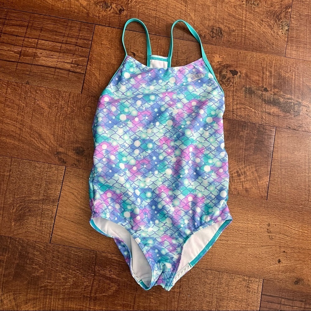 Speedo girls youth mermaid one piece bathing swim suit Sz medium 10/12